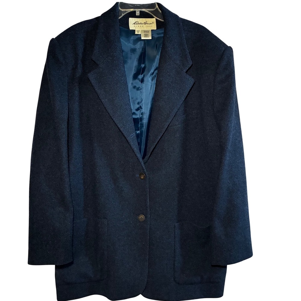 Eddie‎ Bauer 100% Wool Blazer Navy Blue Lined Button Front Women's XXL